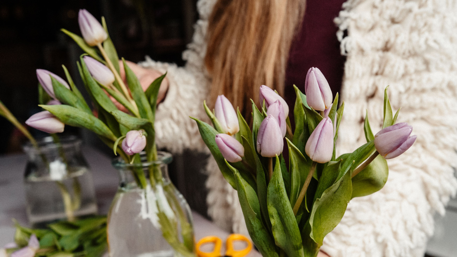 Lilac tulips in a vase