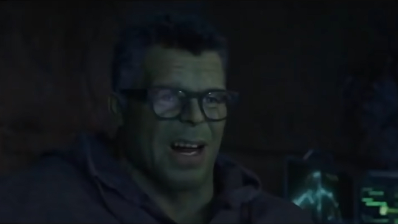 Una captura de pantalla del profesor Hulk de Mark Ruffalo hablando en el programa de televisión She-Hulk