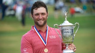 Jon Rahm with the trophy after winning the 2021 US Open