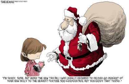 Political cartoon U.S. GOP tax cuts 1 percent Christmas