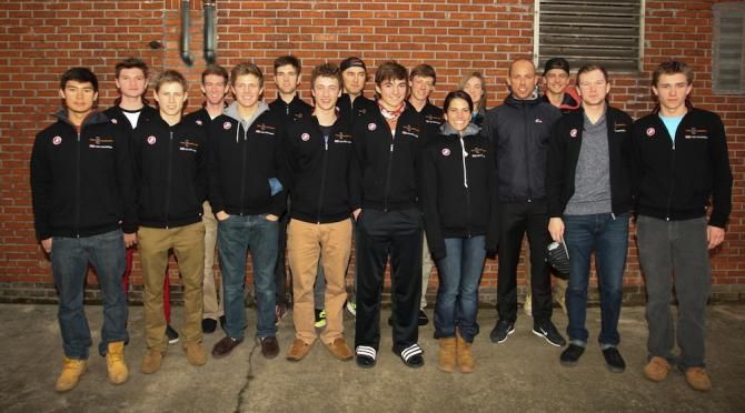 The entire Euro 'Cross Camp squd posing with World Champion Sven Nys.