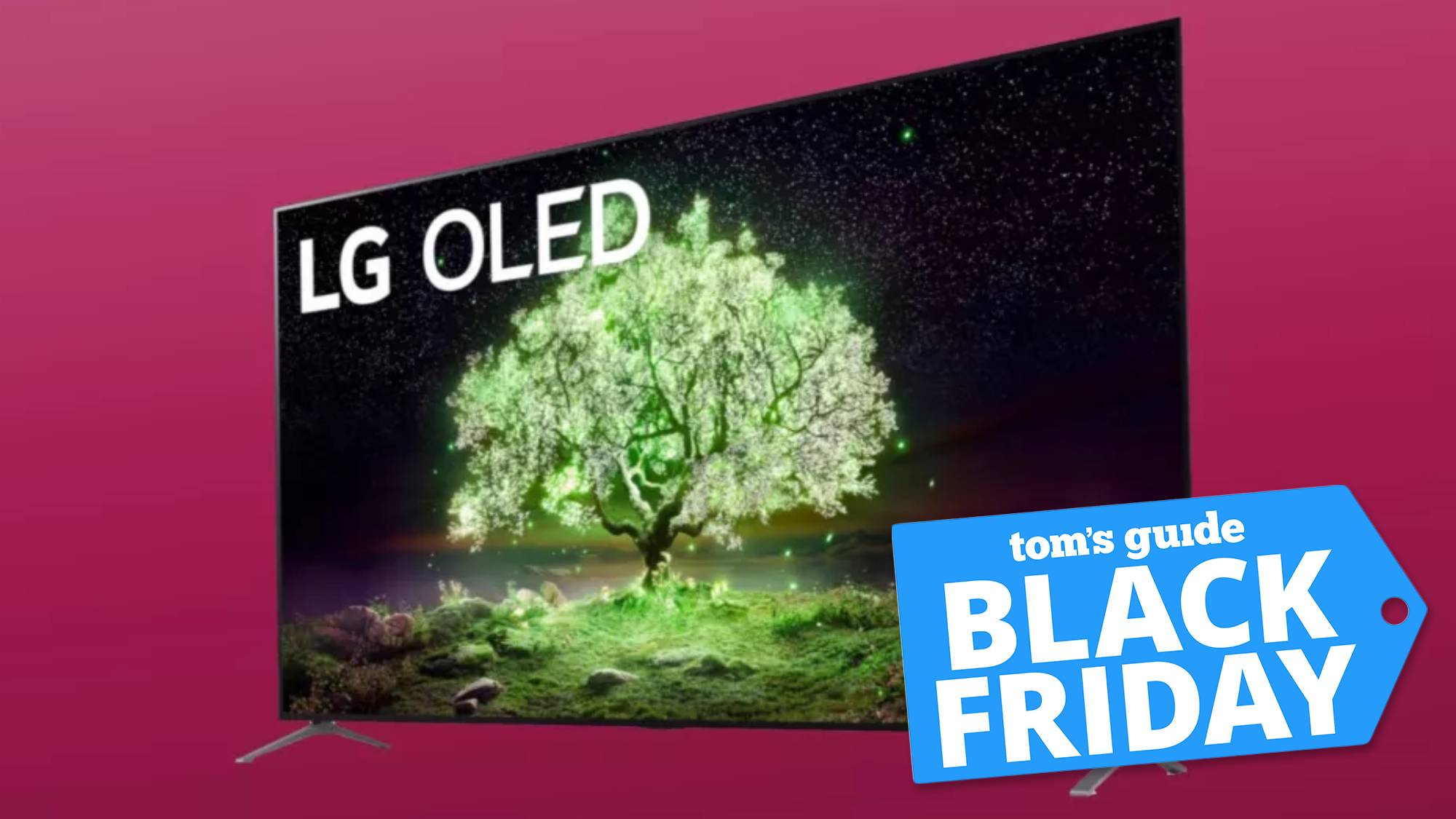 LG A1 OLED TV on a background with a Black Friday deal tag