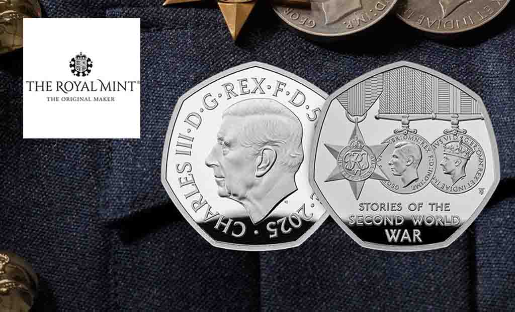 The royal mint logo placed over ww2 memorial coins 