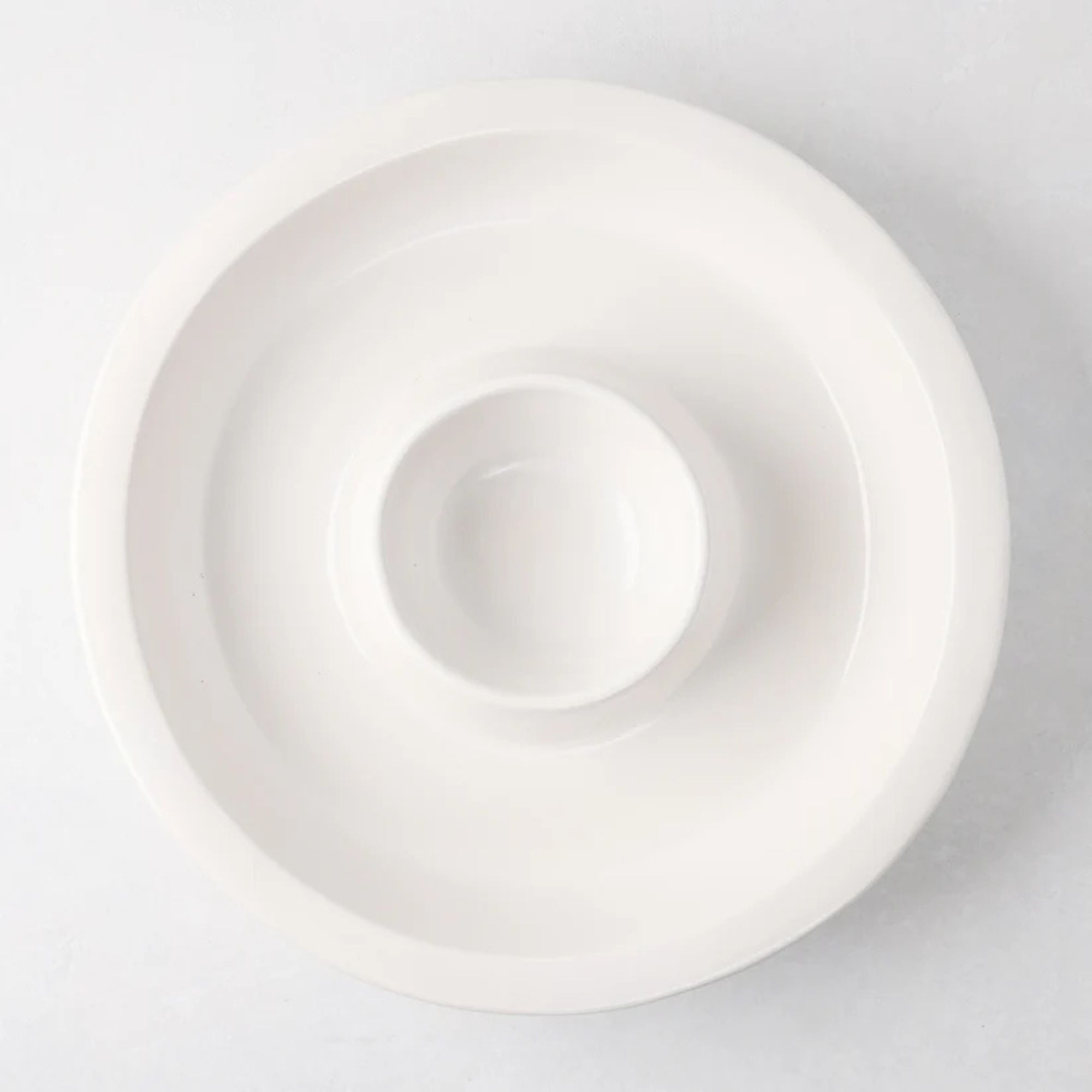Round white stoneware chip and dip platter