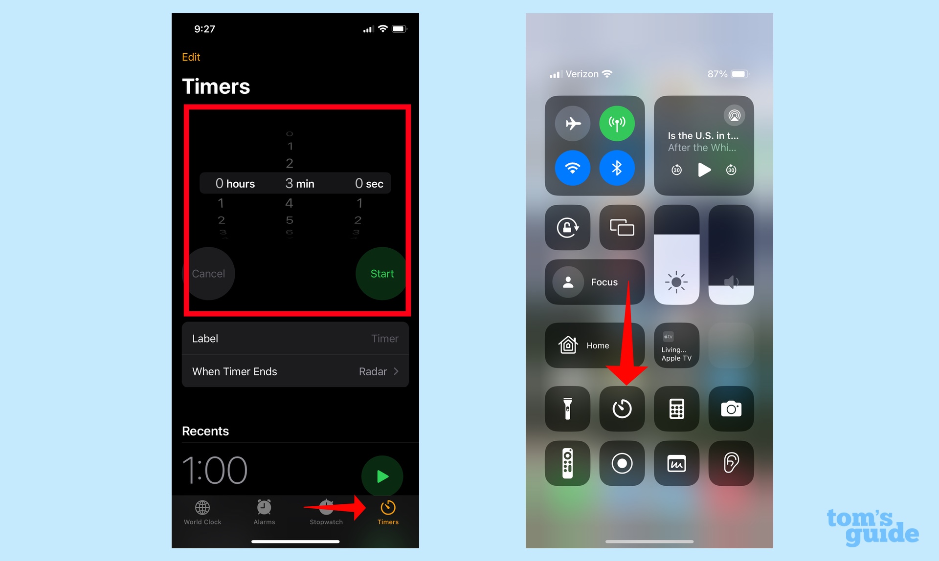 Установка таймера в iOS 17