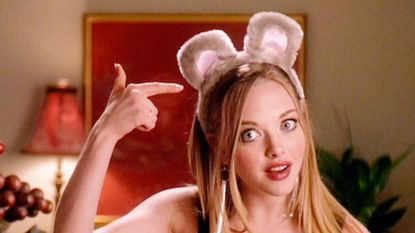 The movie "Mean Girls", directed by Mark Waters. Seen here, Amanda Seyfried as Karen Smith wearing her Halloween costume. Pointing to the furry ears, she explains, "I'm a MOUSE. DUH." 