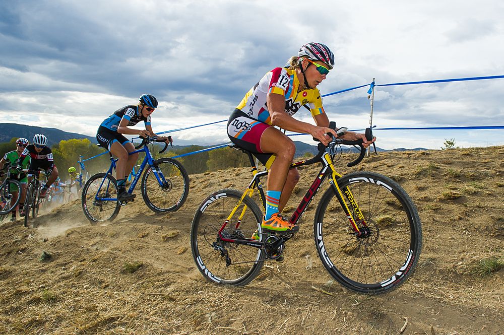 Meredith Miller (Noosa) makes her way up a difficult off camber sweeping turn during the early laps of the race.