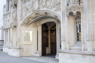 View of the main entrance of the UK Supreme Court in London.