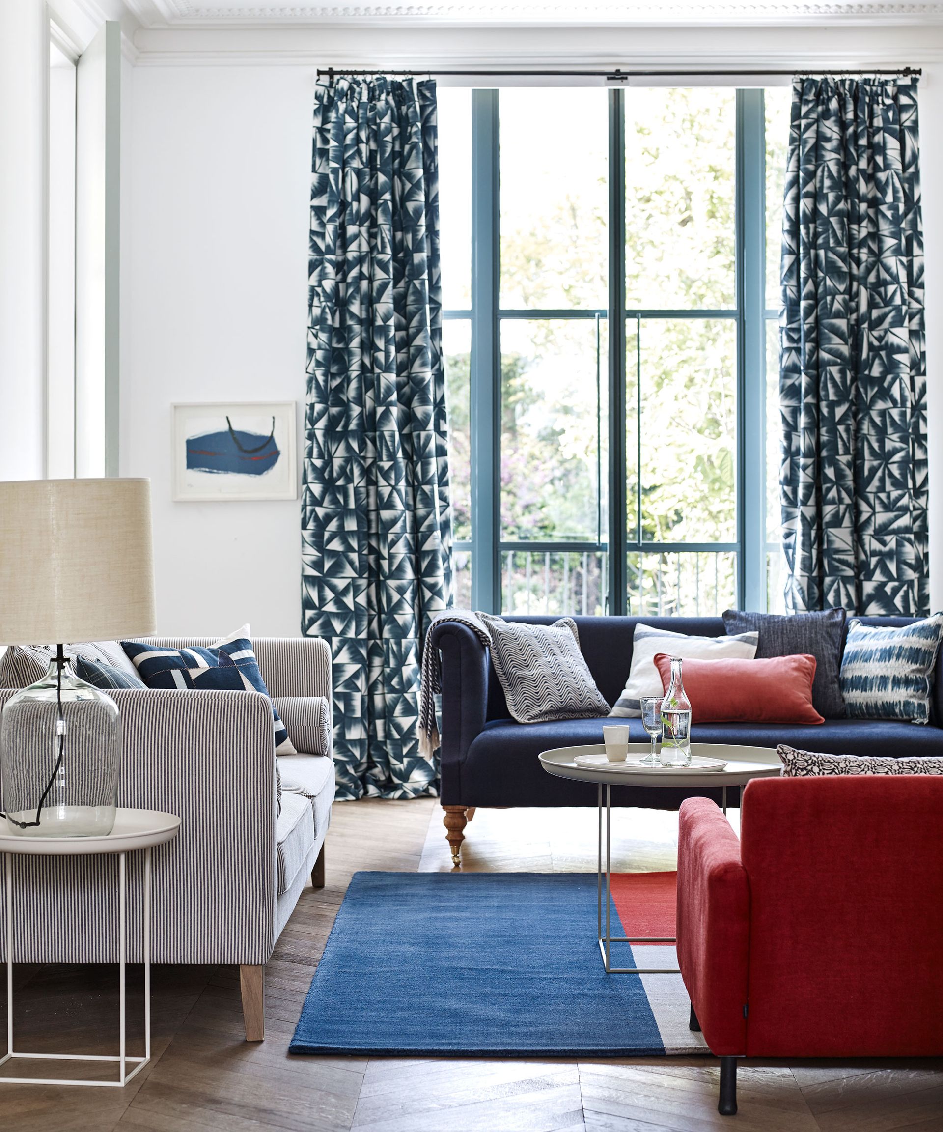 Living room with modern coastal theme