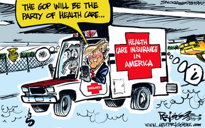 Political cartoon U.S. Trump obamacare