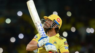 Chennai Super Kings' captain Mahendra Singh Dhoni watches the ball ahead of the IPL 2024 Auction