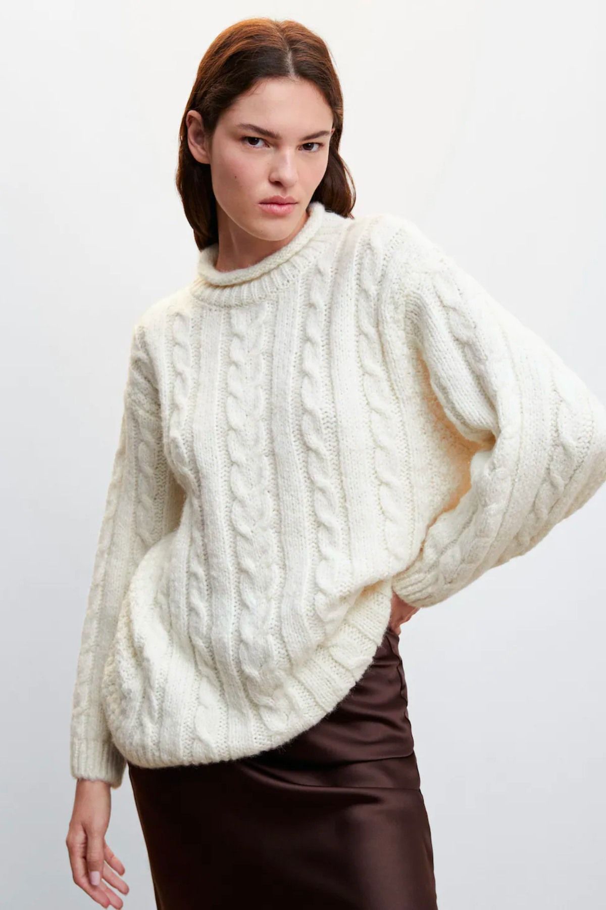 0401~Braided cable-knit COLLEGE Sweater with Maxi logo Embroidery main image 0