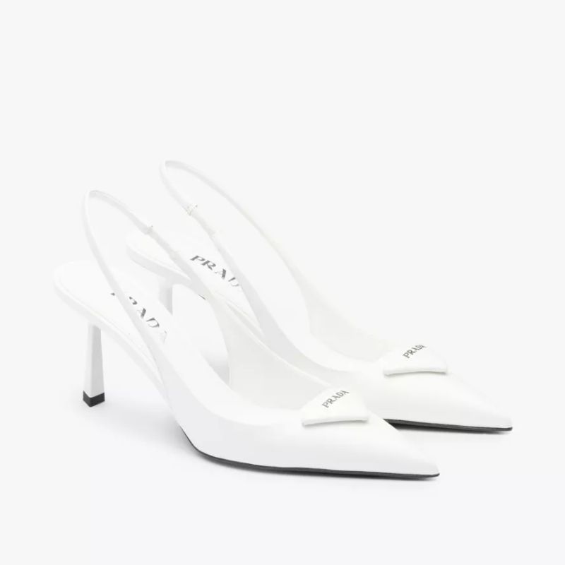 Prada Logo-plaque slingback heeled leather pumps cut out 