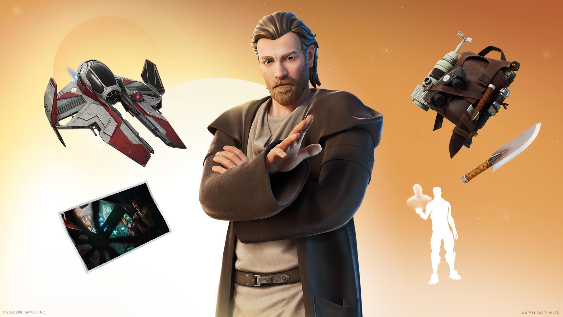 Obi-Wan character on Fortnite standing with folded arms