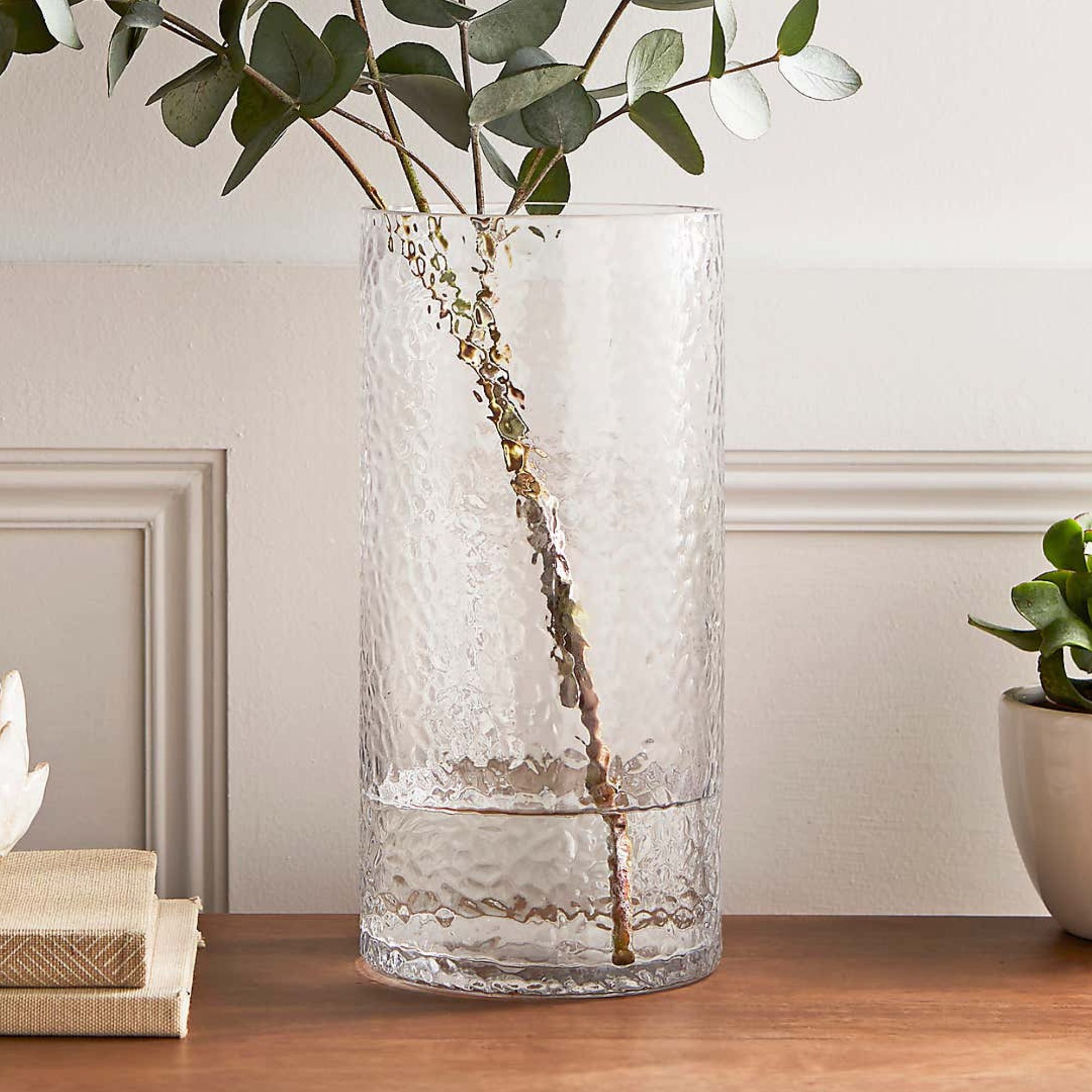 Tall bubble glass vase