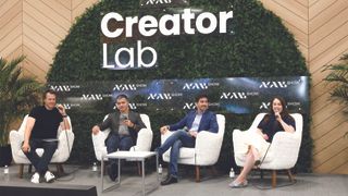 On the &ldquo;State of the Creator Economy&rdquo; panel (left to right): Drew Baldwin, Tubefilter; Pierre-Lo&iuml;c Assayag, Traackr; Alessandro Bogliari, The Influencer Marketing Factory; and moderator Natalie Jarvey, Ankler Media. (Image credit: NAB)