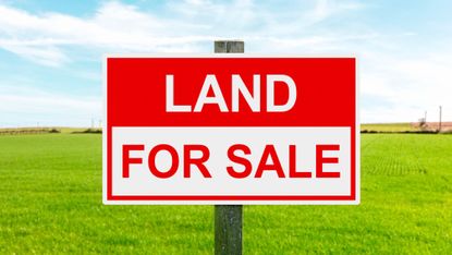 A Land For Sale sign on a vacant lot.