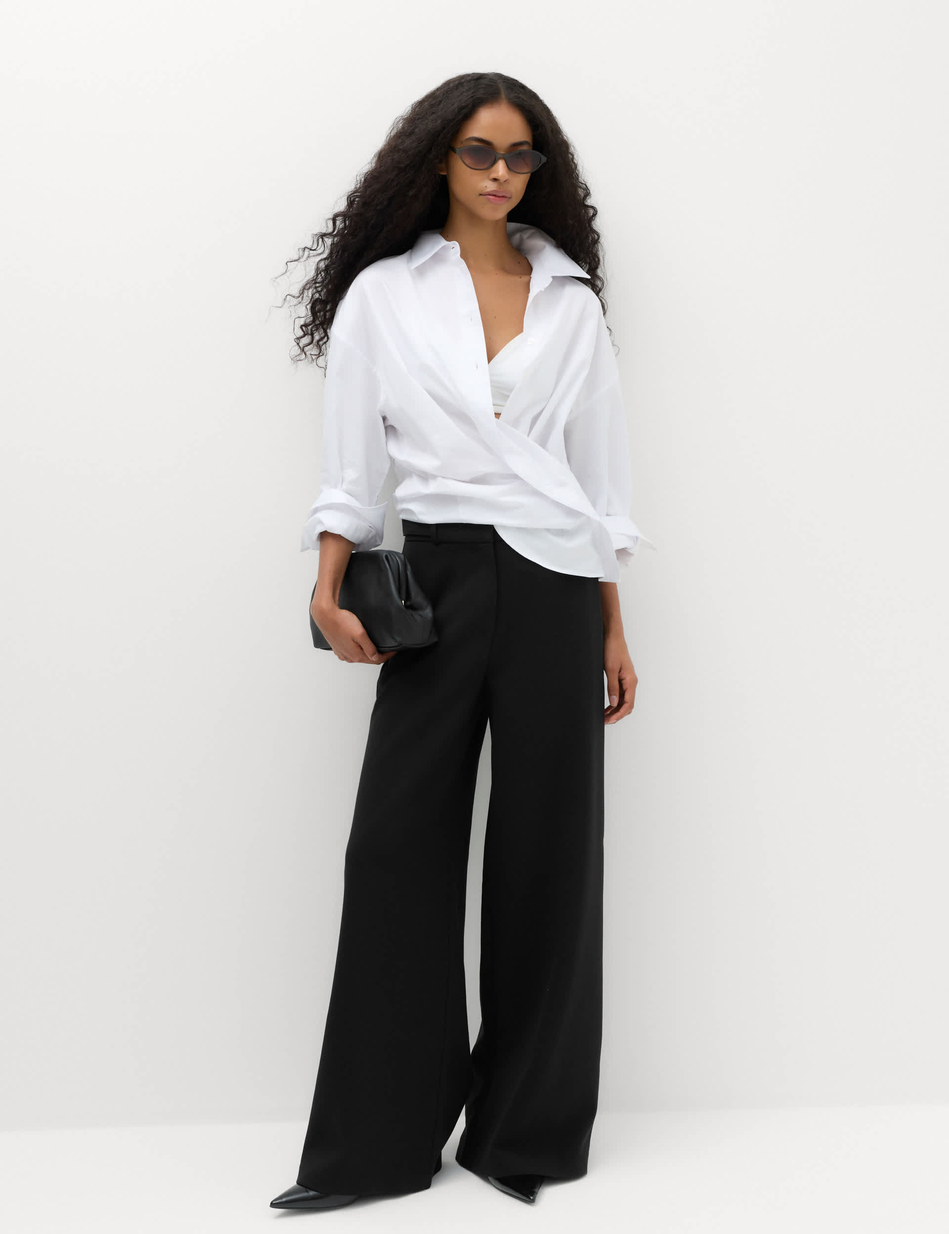 Tailored Side Tab Wide Leg Trousers