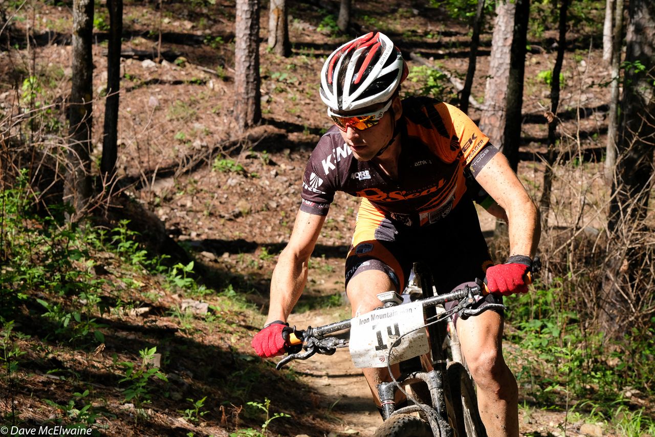 Payson McElveen (Orange Seal-Ridebiker) had to burn some matches to rejoin the leaders after one lap.