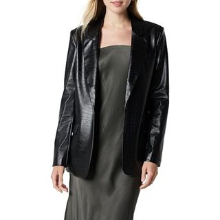 The Drop Women's Anouk Faux-Leather Long Blazer, Black Croc, Xl