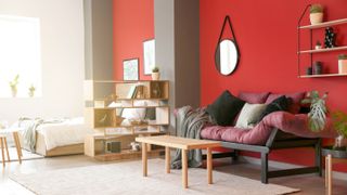 Red walls in living room
