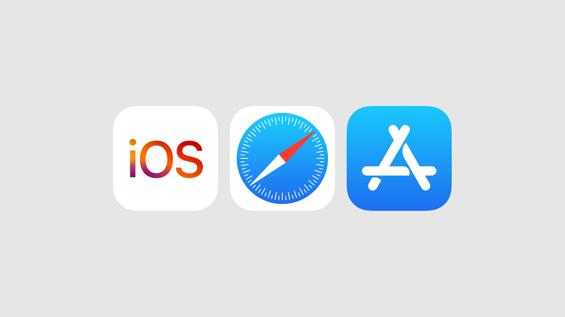 iOS, Safari and App Store logos on gray background