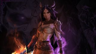 Darkhaven witch in orange and purple flames