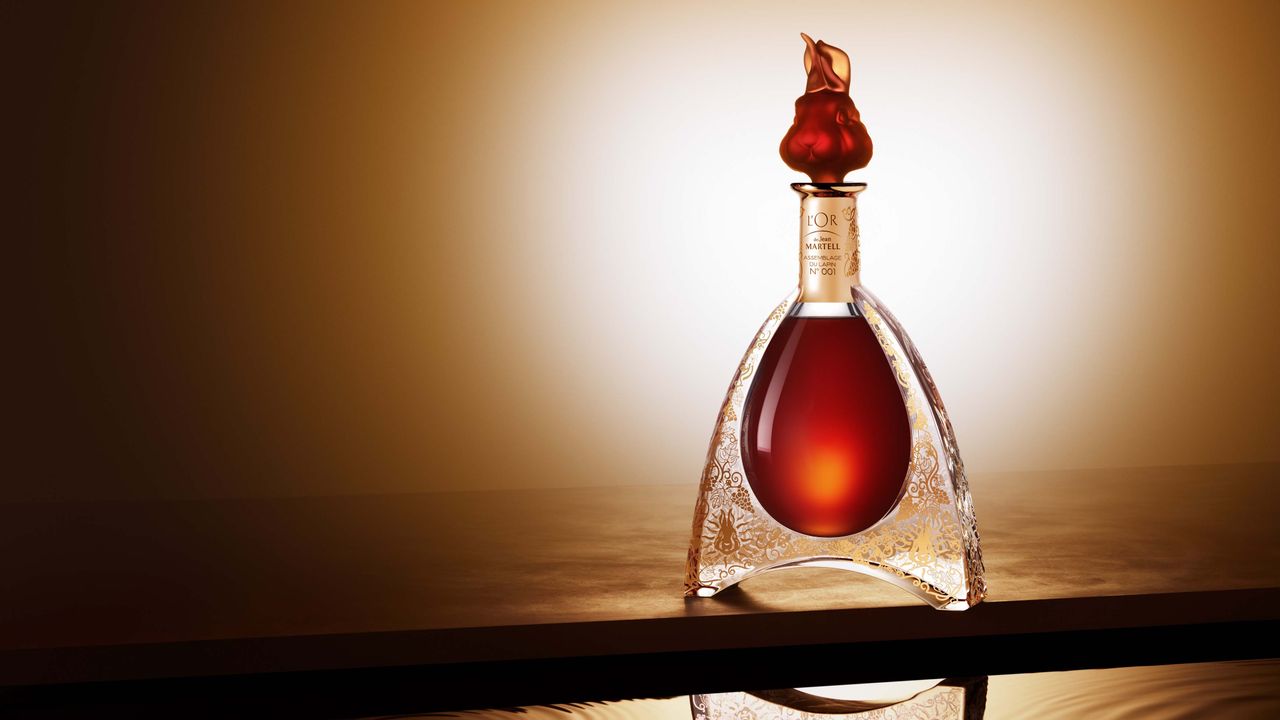 Martell Year of the Rabbit Assemblage du Lapin cognac in triangular crystal bottle topped with rabbit shaped topper