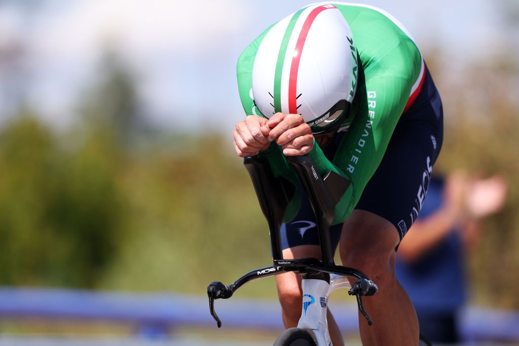 VALLADOLID SPAIN SEPTEMBER 05 Filippo Ganna of Italy and Team INEOS Grenadiers sprints during the 78th Tour of Spain 2023 Stage 10 a 258km individual time trial stage from Valladolid to Valladolid UCIWT on September 05 2023 in Valladolid Spain Photo by Alexander HassensteinGetty Images