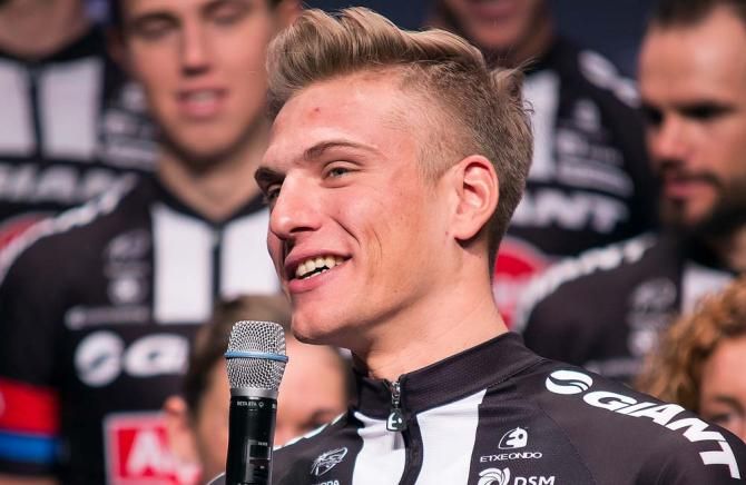 Marcel Kittel (Giant-Alpecin) speaks during the team presentation