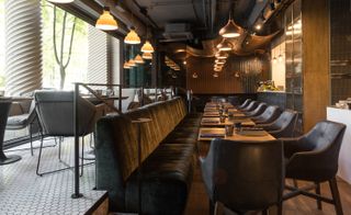 MØS — Moscow, Russia with grey, black and bronze industrial decor