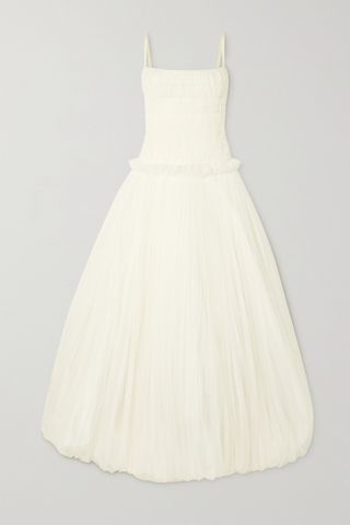 Guinevere Shirred Grosgrain-Trimmed Tulle Gown