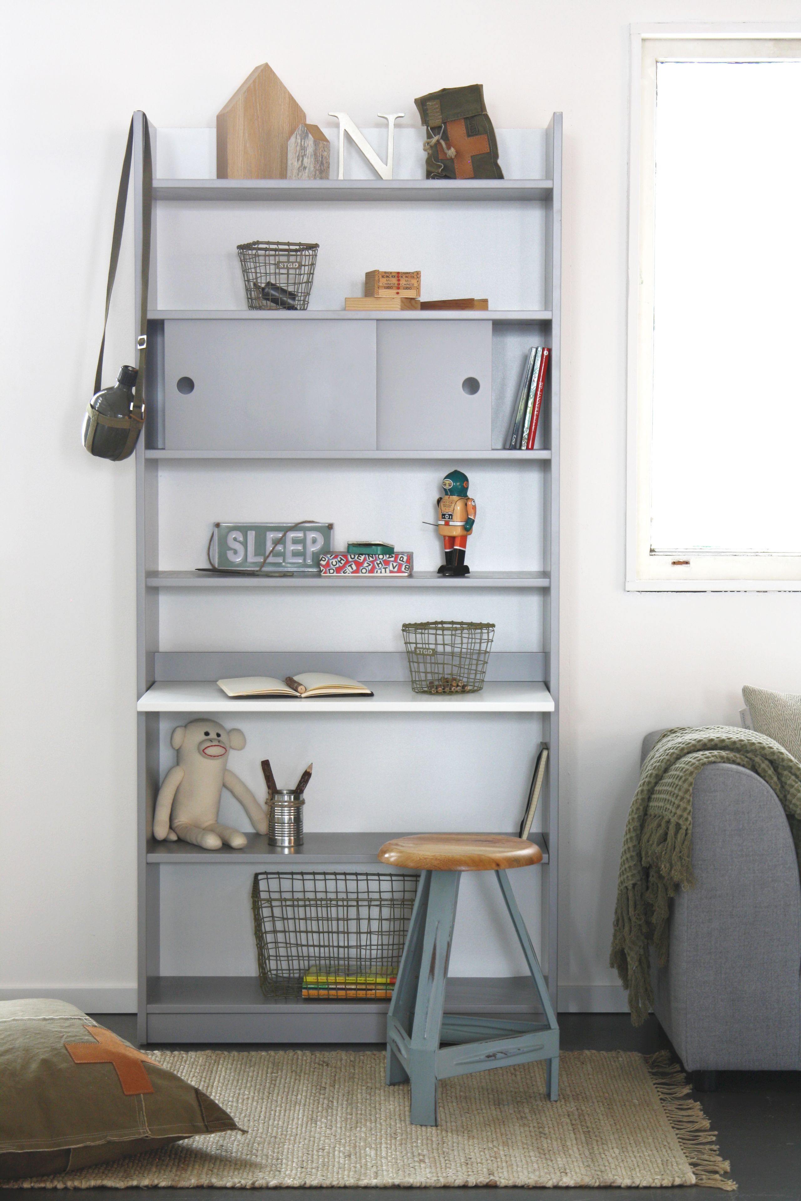 Grey living room storage