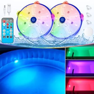 Deeprblu Floating Pool Lights With Remote, Rechargeable Battery Powered Underwater Hot Tub Light, Ip68 Waterproof Bathtub Light, Submersible Led Lights With Magnet & Suction Cups, Led Bath Spa Light