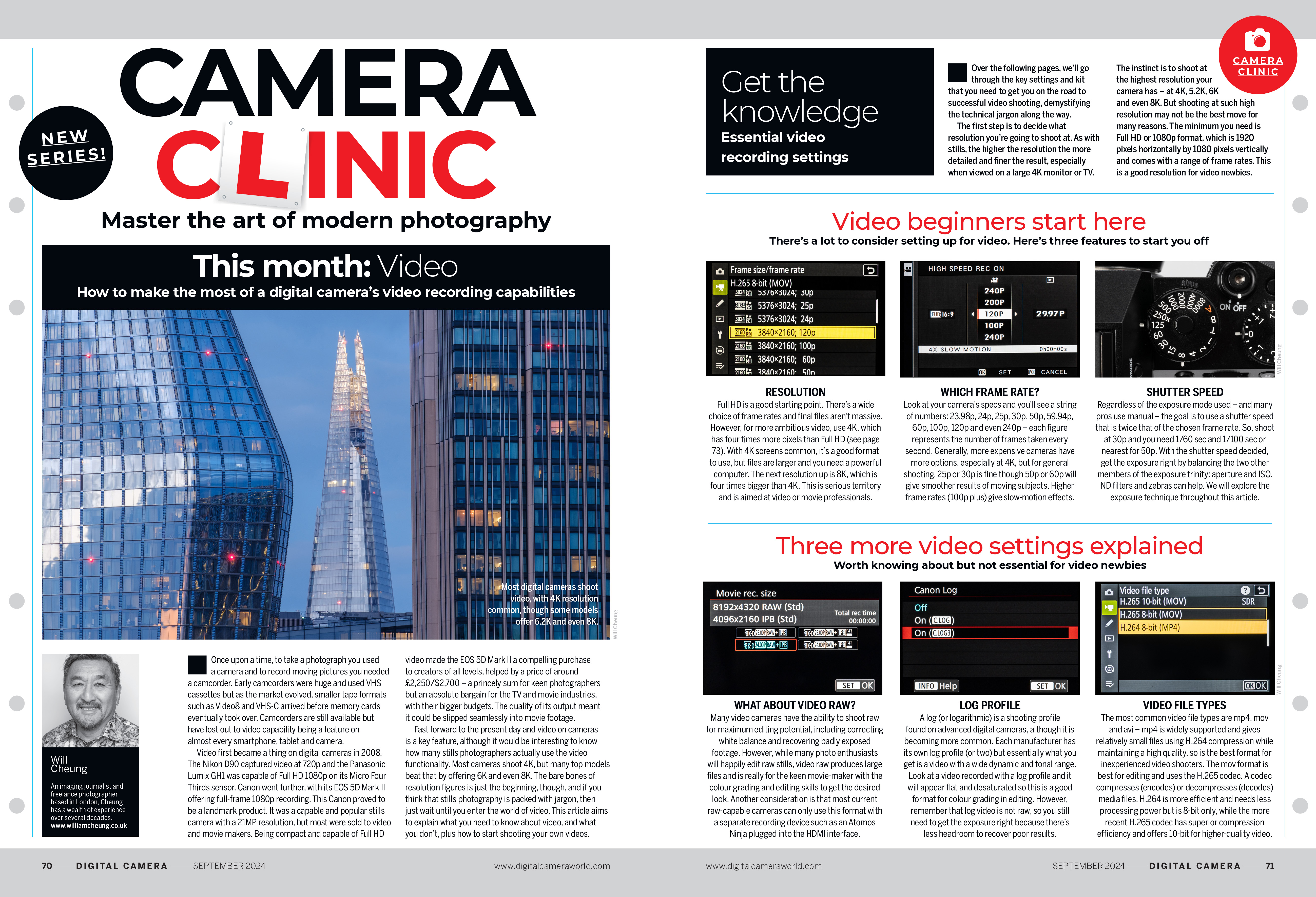 The first two pages of the Camera Clinic article on shooting video with consumer digital cameras in the September 2024 issue of Digital Camera magazine