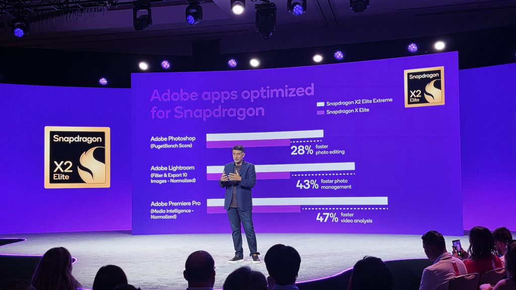 Images of Qualcomm's new Snapdragon X2 Elite Extreme processor, benchmarks from reference design laptops, and pictures from the announcement at the Snapdragon Summit (2025).