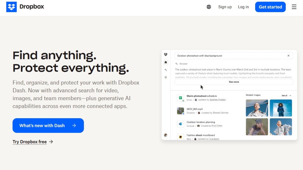 Website screenshot of Dropbox (August, 2025)