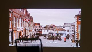 LG CineBeam Q projecting on wall