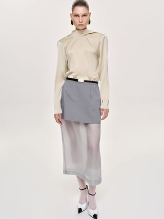 (pre-Order) Sheer Midi Skirt, Taupe Gray