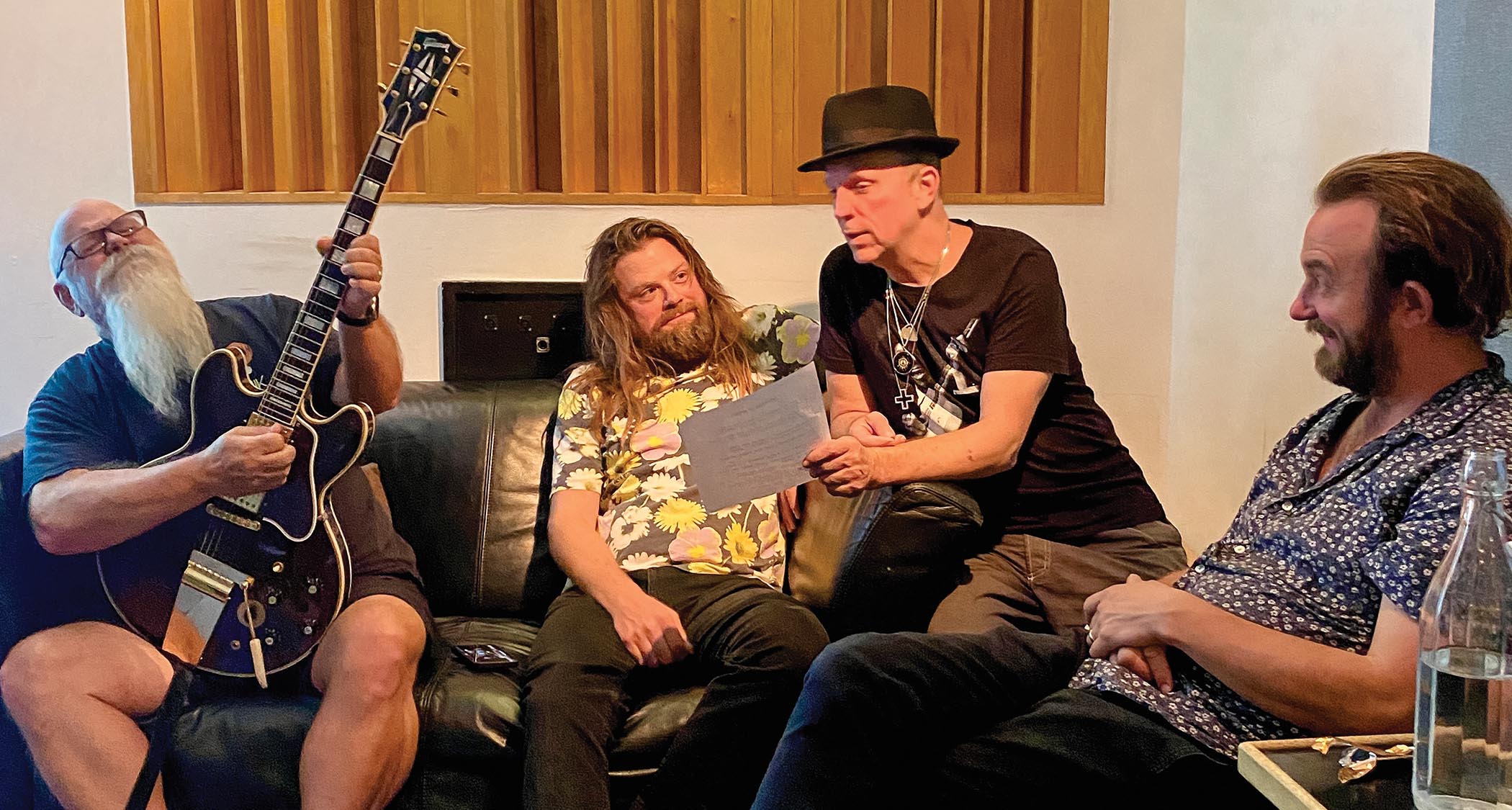 Stephen Dale Petit in the studio (left to right): co-producer Vance Powell, Jim Mortimore, Stephen and drummer Sam&amp;nbsp;Walker
