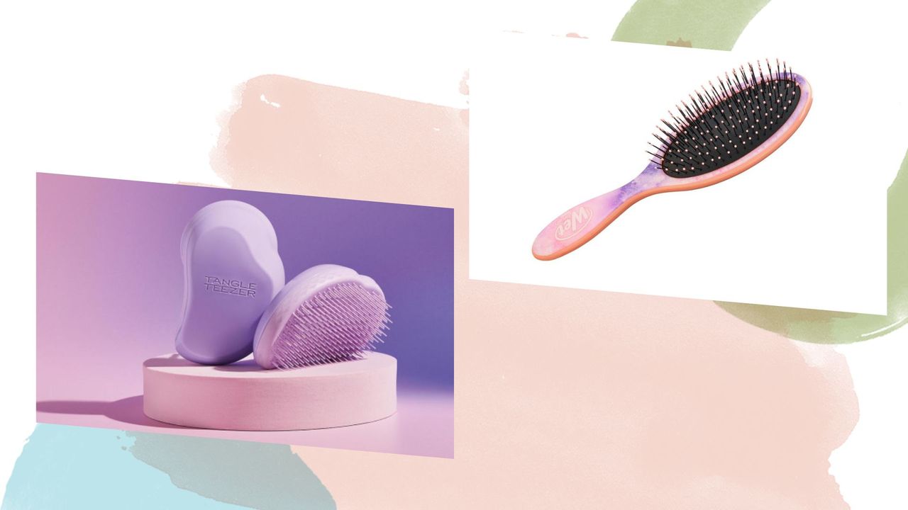 A collage of the tangle teezer vs wet brush 