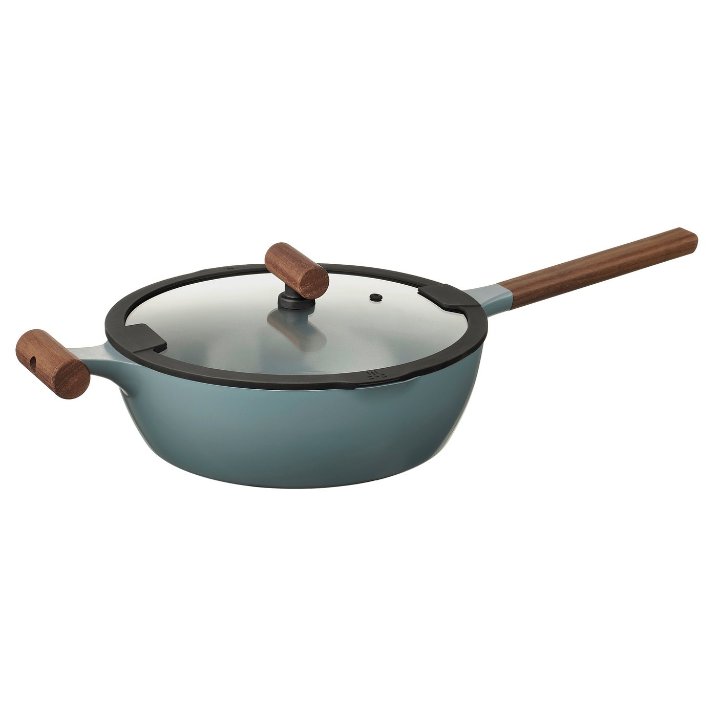 Klippfisk Saut&amp;eacute; Pan With Lid - Non-Stick Coating Glass/wood Grey-Turquoise 28 Cm