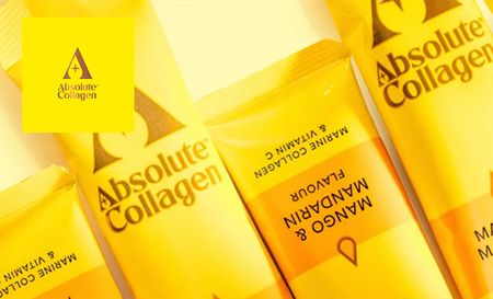 Absolute Collagen's Mango & Mandarin flavour product which is a marine collagen and Vitamain C
