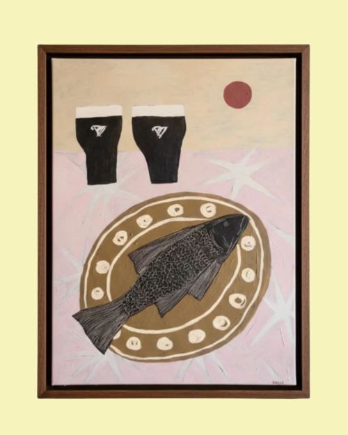 Original Canvas - Fish Dinner and Pints Still Life 