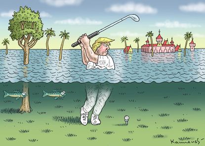Political cartoon U.S. Trump Paris Agreement climate change Golf