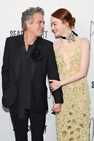 Mark Ruffalo and Emma Stone attend the "Poor Things" premiere at DGA Theater on December 06, 2023 in New York City.