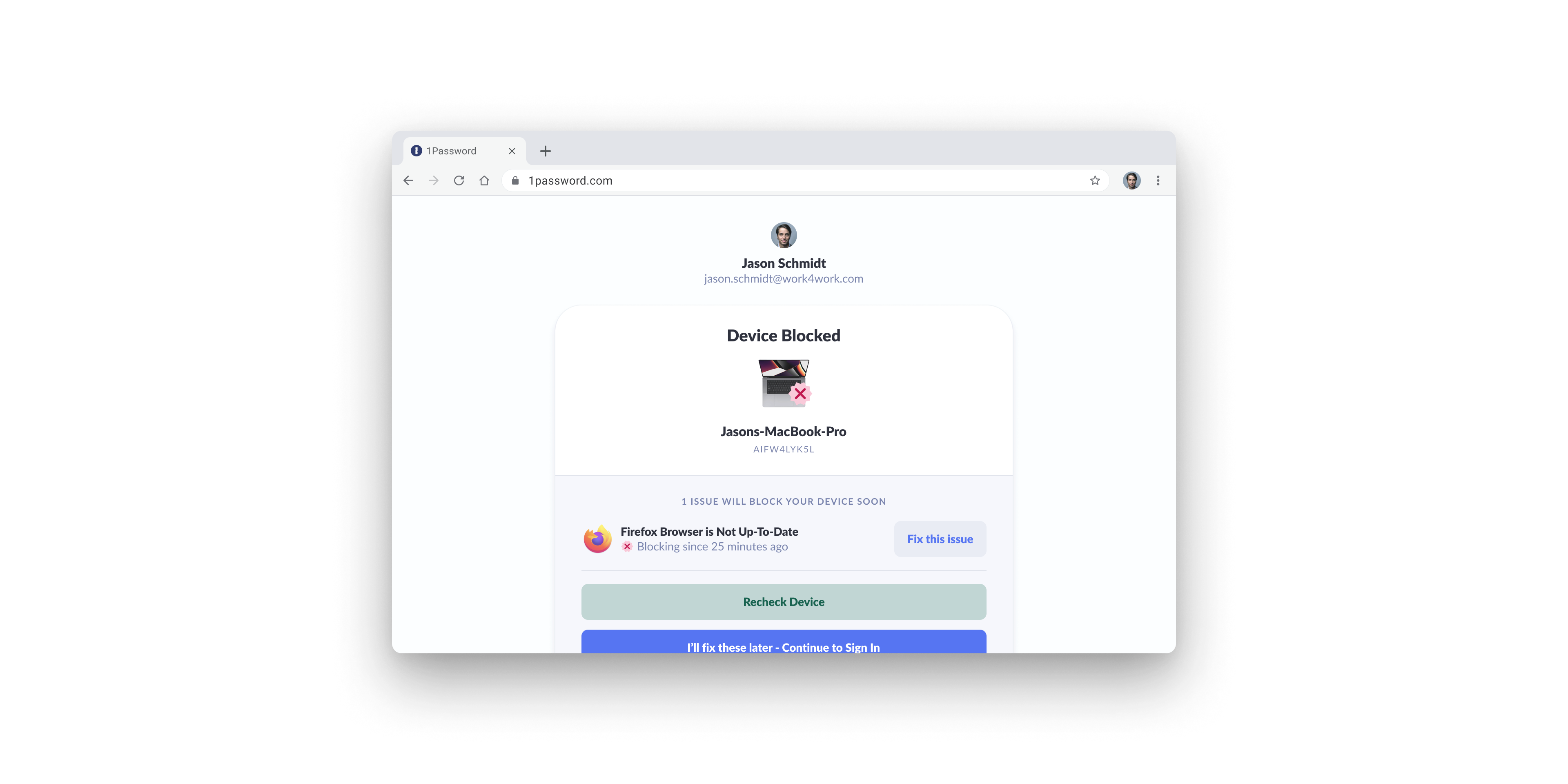 1Password® Extended Access Management - Self-serve remediation