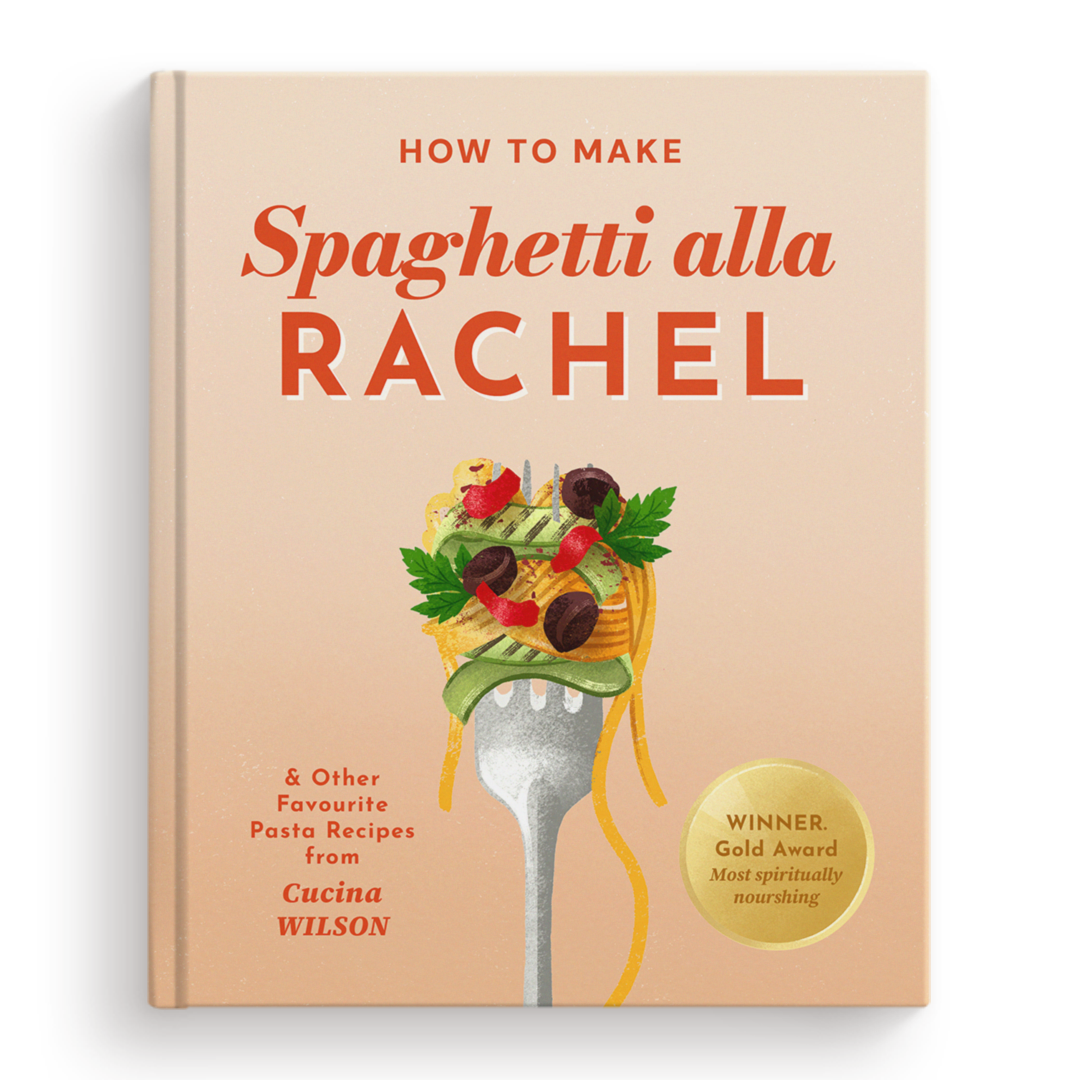 A cutout shot of the Pasta Alla Name book from Wonderbly