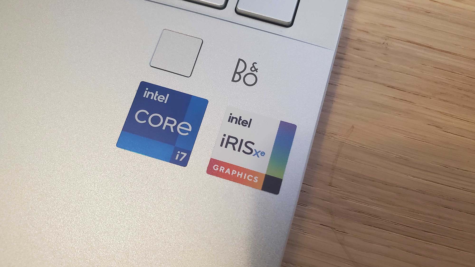 A close up of the Intel Inside sticker on the palm rest of the HP Pavilion Plus 14