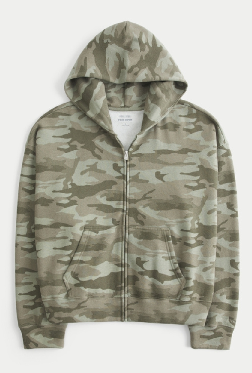 Hollister Co, Feel Good Easy Camo Zip-Up